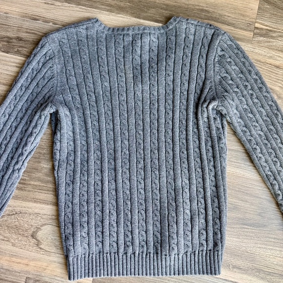 Lauren Ralph Lauren Gray Cable Knit V-Neck Sweater – Women’s Small, 100% Cotton - Picture 13 of 15